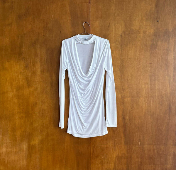 Cowl Long Sleeve T-Shirt Blanco